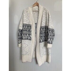 Joie Open Front Knit Cardigan LARGE Long Line Ivory Boho